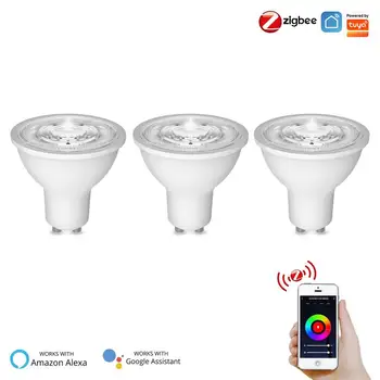1/5 ks Zigbee LED Žiarovka GU10 Pozornosti RGB Stmievateľné Lampa 5W Tuya Smart Led Svetlá Pre Alexa Domovská stránka Google Yandex Alice