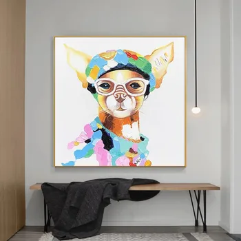 100% Ručne vyrábané Roztomilý Pes Jedného olejomaľba na Plátne Moderné Cartoon Zvierat Láska Pet Obrazy Na Stenu Miestnosti Decor Č Rám