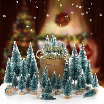12/24Pcs Mini Vianočný Strom Ornament Malé Umelé Borovica Sisal Hodváb Sneh Krajina Vianočné Stromčeky Vianočné Stola Dekor Dary