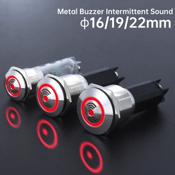 16 19 22 mm Kovové Bzučiak Flash LED Alarm, Indikátor Červený Prerušovaný Zvuk 12V 24V Nehrdzavejúcej ocele shell