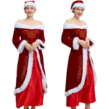 2 ks Set Ženy, Vianočné Cosplay Kostým Santa Claus Dospelých Xmas Sexy Oblečenie Bohyne Zdobiť Finery Kanárske Zamatový Materiál