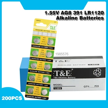 200pcs/pack AG8 LR1120 391 SR1120 gombíkové Batérie 191 LR55 Bunky Mince Alkalické Batérie 1.55 V LR1120W CX191 Na Hodinky Hračky, Diaľkové