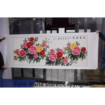 220 cm veľké DOMÁCE Spoločnosti hala Lobby Vestibule STENU TOP, Dekoratívne maľby Bohaté Pivónia, Kvety FENG SHUI Ručne Maľované maľovanie