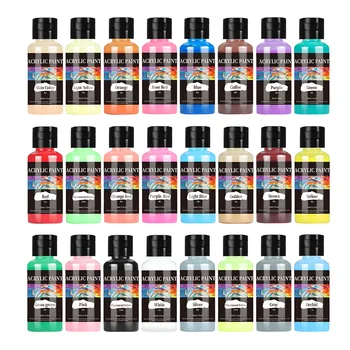 24colour Akrylové Farby Fľaškové 30ml Akrylová Farba Nastaviť Farby Pre Textílie Odevy Maľovanie Bohaté Na Kožené DIY Pigment