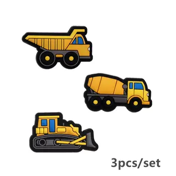 3 Pack Deluxe Cartoon Truck Série Obuvi, kľúčové tlačidlá Príslušenstvo Roztomilý Žlté Auto PVC Obuvi Hornej Dekorácie Odznak Croc Jibz Deti Darčeky