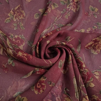 50*110 cm tmavo Červená Kvetinový Plisované Šifón Textílie Tenké A Transparentné Moruša Hodvábu S Georgette Šatka Šaty Hodvábne Tkaniny