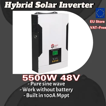 5500W 48V Hybridné Solárne Čistá Sínusová Invertor s 100A MPPT Solárna Nabíjačka+AC nabíjačka vnútri, Bez Batérie Práca, Max 6000W PV vstup