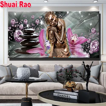 5D DIY diamanty maľovanie Ružové Ľalie Buddha Zen Kamene 3D obraz kamienky mozaiky plná výšivka cross stitch náboženstvo Umenie