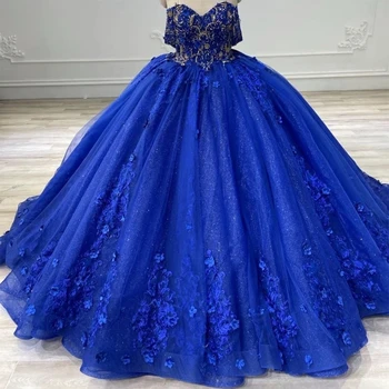 ANGELSBRIDEP Kráľovská Modrá Quinceanera Šaty plesové Šaty, 3D Kvetinovým Appliqued Crystal Sweet 16 Šaty Narodeninovej Party Šaty Korzet