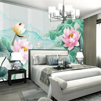 beibehang abstraktných de parede Vlastné tapetu, 3D fotografie, maľby plastický lotus čerstvé akvarel lotus list, TV joj, steny papier