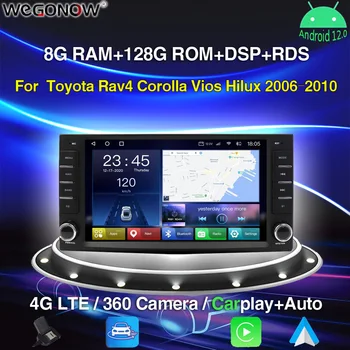 Carplay DSP Android 12.0 8GB +128GB LTE Auto DVD Prehrávač, GPS, WIFI, Bluetooth 5.0 Rádia Pre Toyota Rav4 Corolla Vios Hilux 2006-2010
