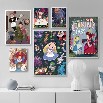 Disney Karikatúry Plátno Obrazov Alice V krajine Zázrakov, Plagáty a Roztomilé Anime Vytlačí Wall Art Obrazy na život Deti Domova