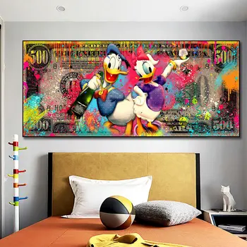 Disney Mickey Mouse, Káčer Donald Peniaze Plátno Na Maľovanie Graffiti Pop-Art Tlač Plagátu Wall Art Obrázok Pre Obývacia Izba Domova