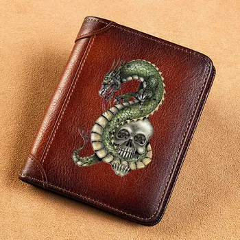 Dragon Kostry Lebky Kryt Originálne Kožené Peňaženky pre Mužov Vintage Krátke Multi Funkcia ID Kreditnej Karty Držiteľ Peniaze Taška BK3956