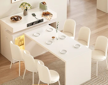 Francúzsky krém jedálenský stôl a jedálenský kabinetu integrované ostrov odnímateľný biela bridlice