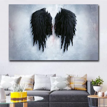 GOODECOR Black Angel Wings Maliarske Plátno Veľké Veľkosti Stenu Obrázok Umelecké Dielo Domáce Dekorácie na Stenu Plagát, Tlač Cuadros Decoracion