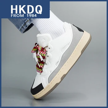 HKDQ Fashion White Pár Športové Skateboard Topánky Priedušná Mužov Platformu Trendy Topánky Anti-slip predné Krajky-up Bežné Tenisky Mužov