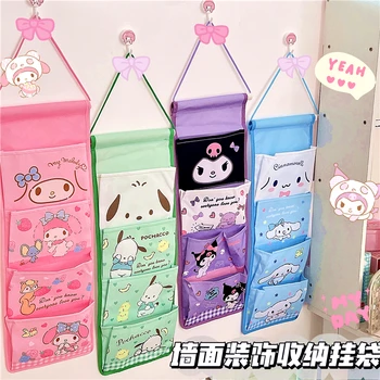 Kawaii Sanrio Anime Moje Melódie Cinnamoroll Hello Kitty Home Skladovanie Visí Taška Non-Tkané Multi-Mriežka Na Stenu Stene Visí Taška
