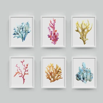 Koraly Umelecké Reprodukcie Obrazov Na Stenu Domova , Akvarel Cora Tlač Wall Art Visí Kúpeľňa Plátno Na Maľovanie Námorných Dekorácie
