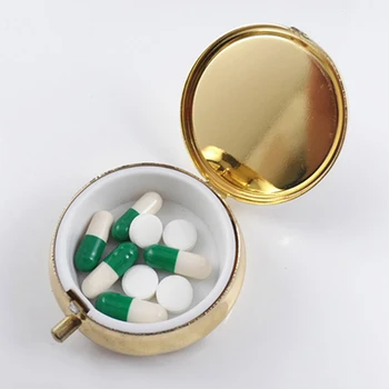 Kovové Okrúhle Tablety boxy Medicíny Organizátor Kontajner Medicíny Prípade Pilulku Candy Box Pilulku boxov a oddeĺovače