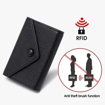 Litchi Vzorované Kožené Držiteľa Karty RFID Anti-theft Orgán Karty Prípade Peňaženky Ženy Muži Business Kreditnej Karty Držiteľ Mince Kabelku