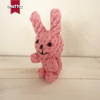 Maloobchod kvalitné opotrebovaniu prášok ružový zajac tvar lana hračka pet bavlnené lano hračka pre psa počiatočných lano hračka