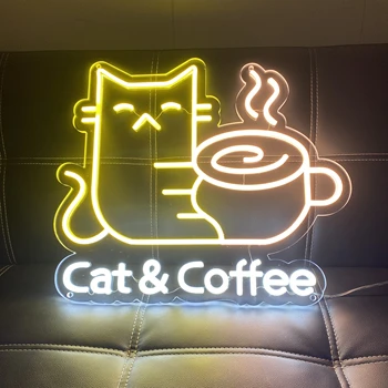 Mačka a Kávy Neónový nápis Mačka a Kávy Neónový nápis kaviareň Signboard Osobné Darčeky pre Otvorenie Kaviareň Dekor