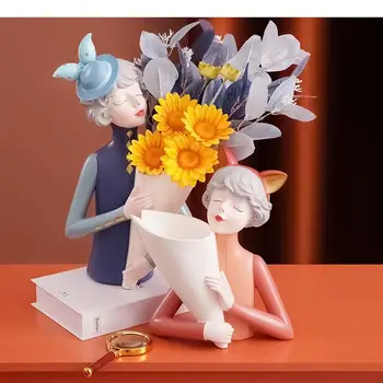 Moderné Dievča Údaje Vázy Stôl Dekorácie, Ozdoby Cartoon Luk-uzol Mačka Uši Dievča Roztomilý Znak Živice Kvet Usporiadanie