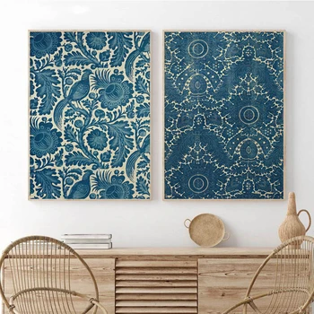 Moderné Indigo Modrá Farbené Tlač Textilné Umenie Plagáty a Vytlačí Plátno na Maľovanie na Stenu Umenie Obrázky Domov Bar Miestnosti Dekorácie