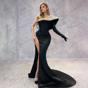 Moderné Večerné Šaty Módne Prom Šaty Jedno Rameno Guľové Šaty Sequin Appliques Sexy Vysoká Rozdeliť Rúcha 2024 Vestidos De Gala
