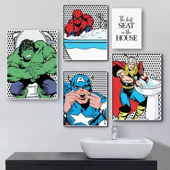 Moderné Wc Avengers Spiderman Plátno Umenie, Obrazy, Filmy Plagát a Tlač Wall Art Obraz pre Kúpeľňa Domáce Dekorácie