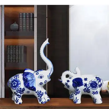 Modré a Biele Porcelánové Slon Keramické Remesiel Socha Izba Estetika Stôl Dekorácie Slon Ozdoby Vintage Domova