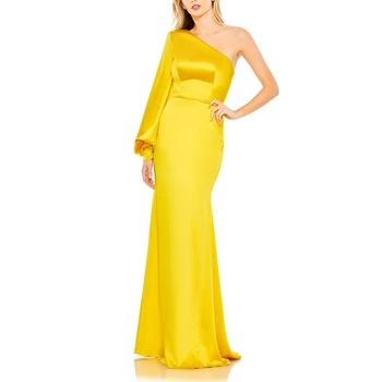 Muloong Žlté Rameno Formálne Príležitosti Šaty Svetlice Rukávy Elegantné Party Šaty Dĺžka Podlahy Morská Víla Haute Couture Šaty