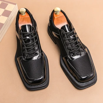Muži Čipky Šaty, Topánky, Business Čierne Originálne Kožené Derby Topánky