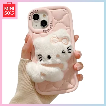 Nové Miniso Hello Kitty Kawaii Ružový Plyšový Cartoon Iphone15/14 Promax Ihlu a Niť 13/12/11Pro Telefón Prípade Dievčatá Darček k Narodeninám