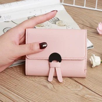 Nový kórejský Verzia Fashion Krátke dámske Peňaženky trojnásobne Žien Mini Jednoduché jednofarebné Kabelke Jednoduché s Roztomilý Peňaženky