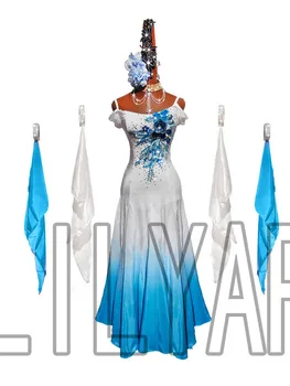 Nový Moderný Súťaže Výkon Jazero Modrá Ramenný Vyšívané Iskrivý Diamant Dance Sukne