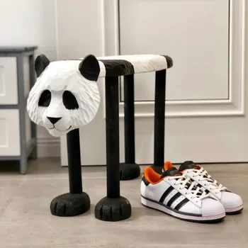 Prispôsobený panda dvere obuvi zmena stolice domácnosti masívneho dreva, ručne vyrezávané nízku stoličku verandu Nordic cartoon topánky, make-up hala stoo