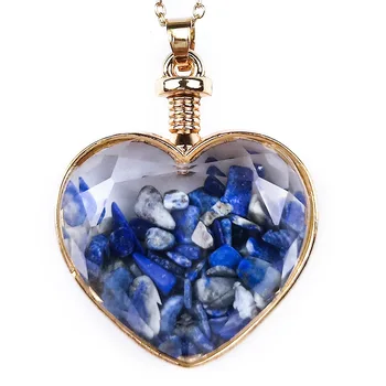 Prírodný Krištáľ Láska v Tvare Srdca Ametyst Rose Quartz Lapis Lazuli Prívesok S Čipom Kamene, Zlato Hrana pre Pár, ktorí Chcú Fľašu