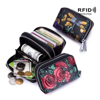 RFID Originálne Kožené Peňaženky, Kabelky Pre Ženy Ruže Kvet Obrazy Obdĺžnik Malé Luxusné Dizajnér Žena Messenger Kabelku