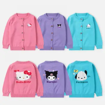 Sanrio Hello Kitty Deti Sveter Kuromi Singel Svojim Vesty Teplé Knitwear Dievčatá Weaters Jeseň Zima Deti Oblečenie