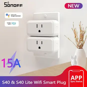 SONOFF S40/ S40 Lite 15A WiFi Smart Plug Typ B MINI Wi-Fi Zásuvky Zásuvky Bluetooth Párovanie funguje Alexa Domovská stránka Google SONOFF R5
