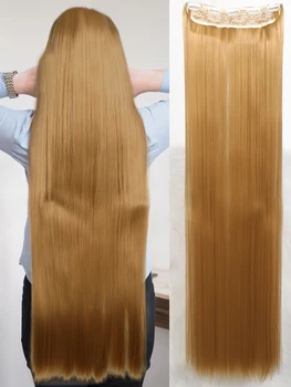 Syntetické 5 Clip In predlžovanie Vlasov Dlhé Rovné Účes Hairpiece Čierna, Hnedá 80 cm, Blond Prírodné Falošné Vlasy Pre Ženy