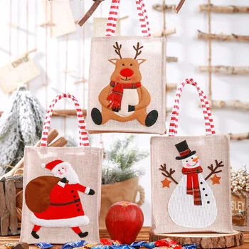 Vianočné Bielizeň Výšivky Tote Bag Vianoce Detí, Darček Taška Santa Claus Snehuliak Elk Candy Bag Veselé Christma Dekor Skladovanie Taška