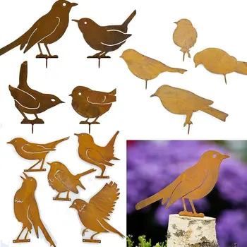 Vták Tvarované Hrdzavé Kovové Vtákov Plot Art Decor Simulácia Vták Sochu Vtáka Figúrka Siluetu Ornament Remeslá