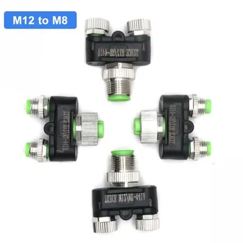 Y-typ M12 až M8 Nepremokavé 3pin Konektor 4pin 1 t 2 Vetvenia Zariadenie M8 A-kód Tee Plug 3A 60V Mužov a Žien Terminal Adapter