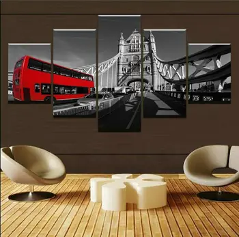 Červený autobus v Londýne Most 5 Ks Plátno na Stenu Umenie Maľovať Plagát Domova 5 Panel HD Tlač Obrázkov Nie Zarámované 5 Kus Izba Dekor