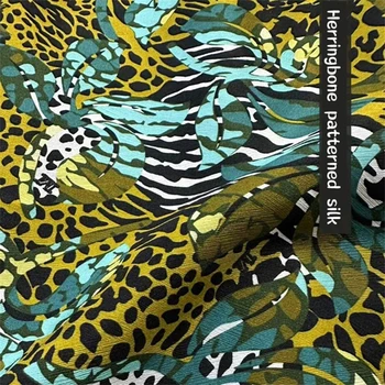 Žltá Zelená Kamufláž Leopard Tlač Ťažká Váha Hodvábna Tkanina 22m/m, pričom Uhlopriečny Vzor Luxusné Šaty Satin Materiál Meter