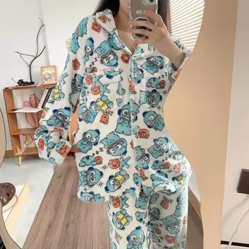 Kawaii Sanrio Pyžamo Cartoon Hanyodon Coral Plyšové Hrubé Cute Pyžamo dámske Domáce Oblečenie Môže Byť Nosené Externe Anime Darček